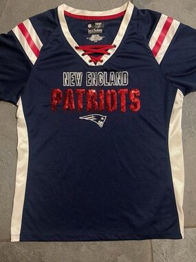 NFL Navy, White & Red New England Patriots Sequin Lace-Up Jersey Top